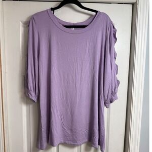 P & Rose Purple Ruffle 3/4 Sleeve Scoop Neck Top 1XL USA Made